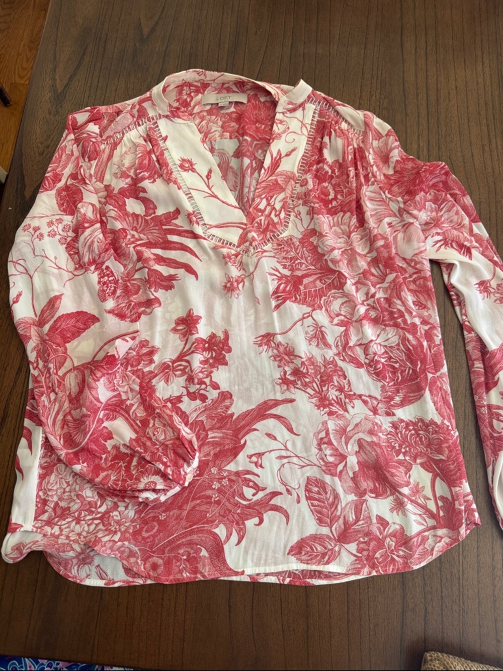 LOFT White Blouse with Pink Floral Print